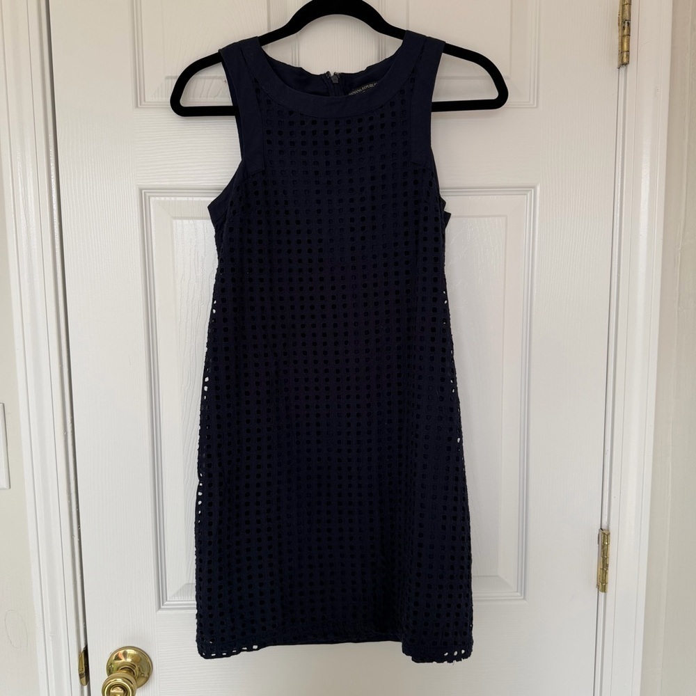 Banana Republic Navy Blue Eyelet Shift Dress Size 0